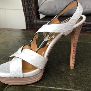 Coach White Textured High Heel Sandals